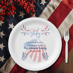 Patriotic Bald Eagle America 250th 4th of July Paper Plate