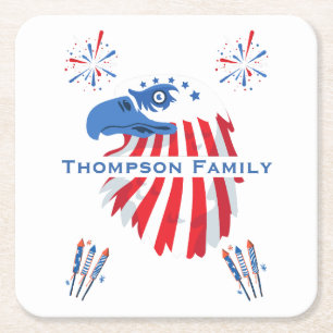 Patriotic Bald Eagle America 250th 4th of July Square Paper Coaster