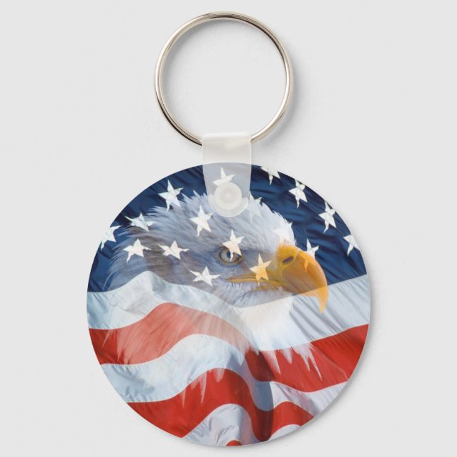 Patriotic Bald Eagle American Flag Key Ring (Front)