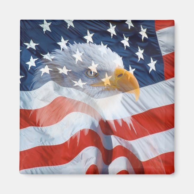 Patriotic Bald Eagle American Flag Magnet (Front)