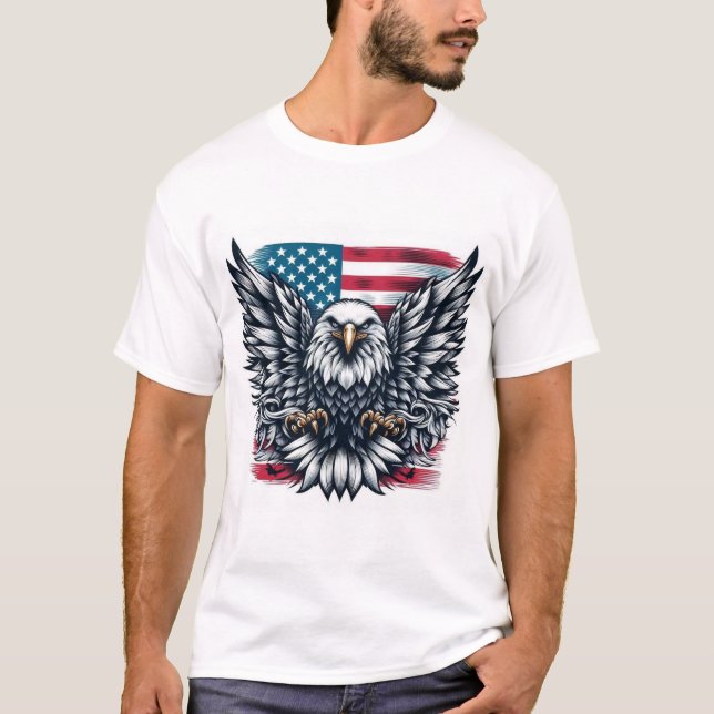 Patriotic Bald Eagle American Flag T-Shirt (Front)