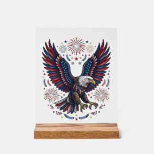 Patriotic Bald Eagle Fireworks Vintage Vector Desi Acrylic Sign