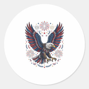 Patriotic Bald Eagle Fireworks Vintage Vector Desi Classic Round Sticker