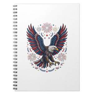 Patriotic Bald Eagle Fireworks Vintage Vector Desi Notebook