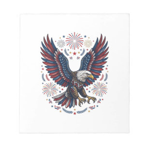 Patriotic Bald Eagle Fireworks Vintage Vector Desi Notepad