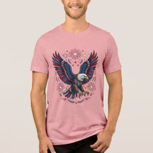 Patriotic Bald Eagle Fireworks Vintage Vector Desi Tri-Blend Shirt