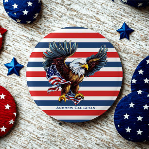 Patriotic Bald Eagle Flag Red White & Blue Stripes 3 Cm Round Badge