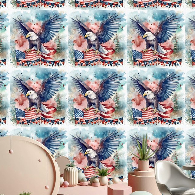 Patriotic Bald Eagle Independence Day Watercolor  Wallpaper (Patriotic Bald Eagle Independence Day Watercolor Wallpaper)