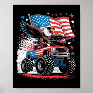 Patriotic Bald Eagle Monster Truck Red White Blue  Poster