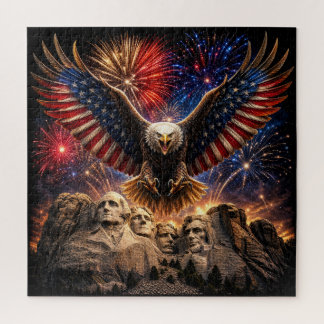 Patriotic Bald Eagle Mount Rushmore Fireworks Jigsaw Puzzle