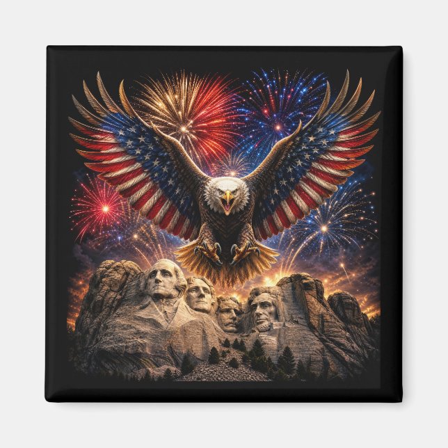 Patriotic Bald Eagle Mount Rushmore Fireworks  Magnet (Front)