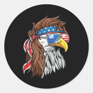 Patriotic Bald Eagle Mullet Usa American Flag 4th Classic Round Sticker
