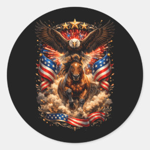 Patriotic Bald Eagle Riding Horse American Flag Classic Round Sticker