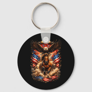 Patriotic Bald Eagle Riding Horse American Flag Key Ring