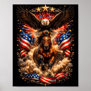 Patriotic Bald Eagle Riding Horse American Flag Poster