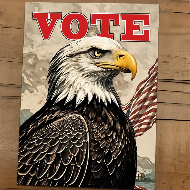Patriotic Bald Eagle Vote American Flag Vintage Postcard (Patriotic Bald Eagle Vote Postcard | American Flag Vintage Design | Rustic Election Reminder)