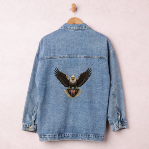 Patriotic Bald Eagle with American Flag Shield Denim Jacket
