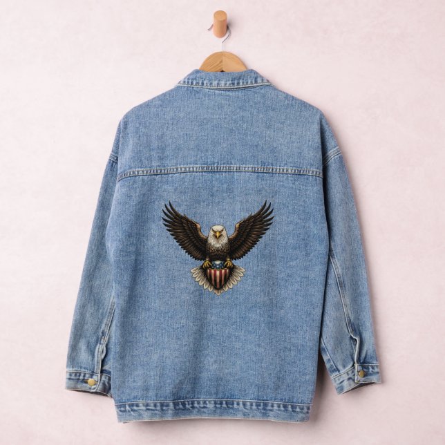 Patriotic Bald Eagle with American Flag Shield Denim Jacket (Hangar)