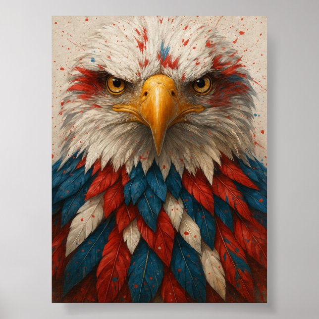 Patriotic Bald Eagle with Red White Blue Feathers Poster (Front)