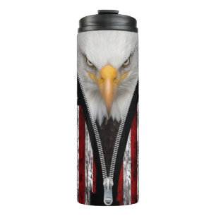 Patriotic Bald Eagle Zipper USA Flag Thermal Tumbler