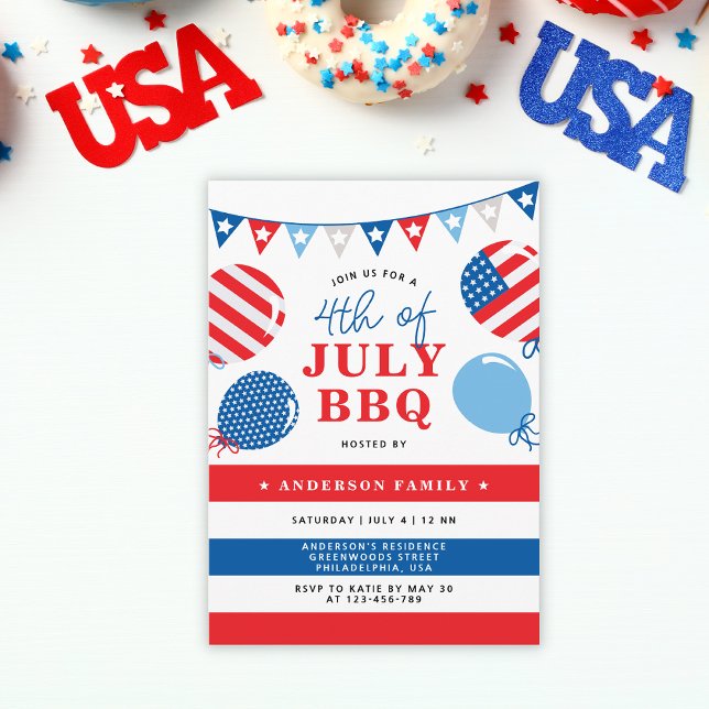 Patriotic Balloons 4th of July BBQ Party Invitation (Creator Uploaded)