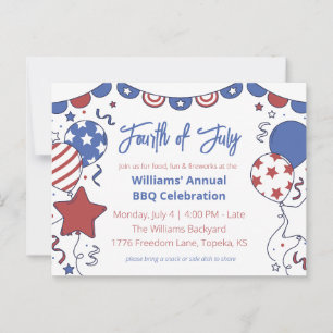 Patriotic Balloons Fourth of July Party Invitation Postcard