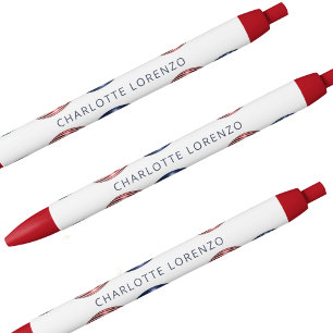 Patriotic balloons red white blue name black ink pen