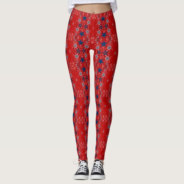Patriotic Bandanna Red Paisley Leggings (Front)
