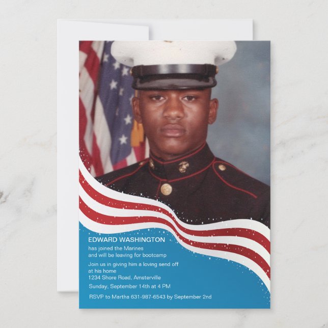 Patriotic Banner Military Send Off Party Invites (Front)