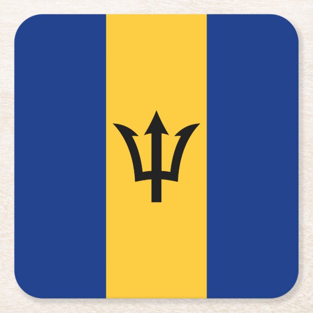 Patriotic Barbados Flag Square Paper Coaster (Front)