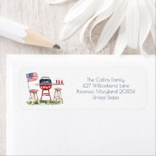 Patriotic Barbecue Flag 4th of July Return Address Label