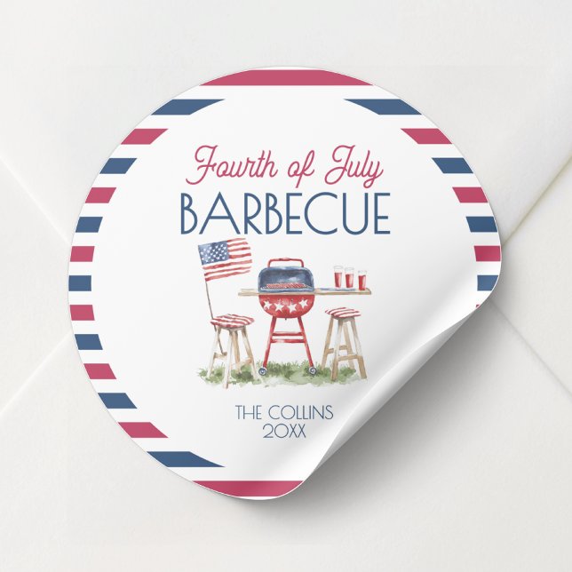 Patriotic Barbecue Flag 4th of July Summer Party Classic Round Sticker (Patriotic Barbecue Flag 4th of July Summer Party Classic Round Sticker)
