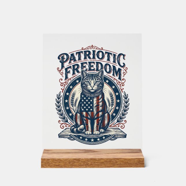 Patriotic Barn Cat Vector Graphic Tee_1 Acrylic Sign (Front)