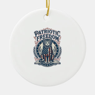 Patriotic Barn Cat Vector Graphic Tee_1 Ceramic Ornament