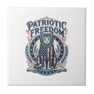 Patriotic Barn Cat Vector Graphic Tee_1 Ceramic Tile