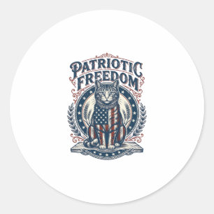 Patriotic Barn Cat Vector Graphic Tee_1 Classic Round Sticker