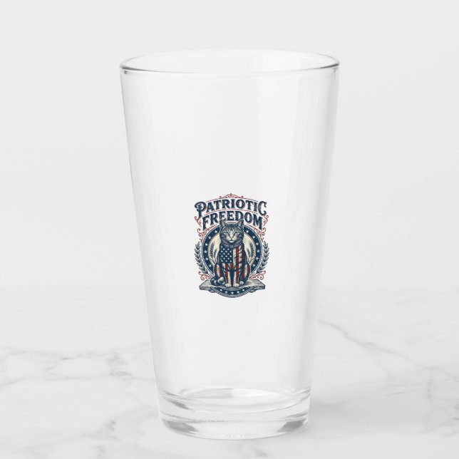 Patriotic Barn Cat Vector Graphic Tee_1 Glass (Front)
