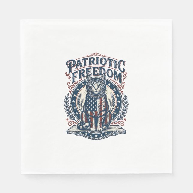 Patriotic Barn Cat Vector Graphic Tee_1 Napkin (Front)