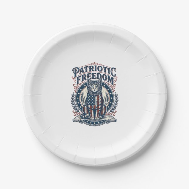 Patriotic Barn Cat Vector Graphic Tee_1 Paper Plate (Front)