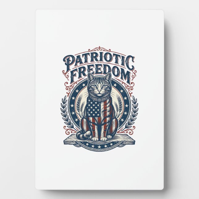 Patriotic Barn Cat Vector Graphic Tee_1 Plaque (Front)
