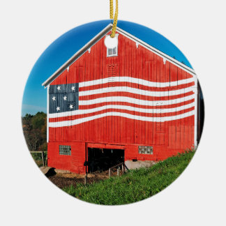 Patriotic Barn Ceramic Tree Decoration