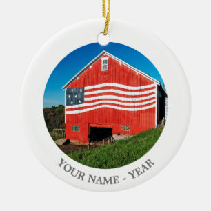 Patriotic Barn Ceramic Tree Decoration
