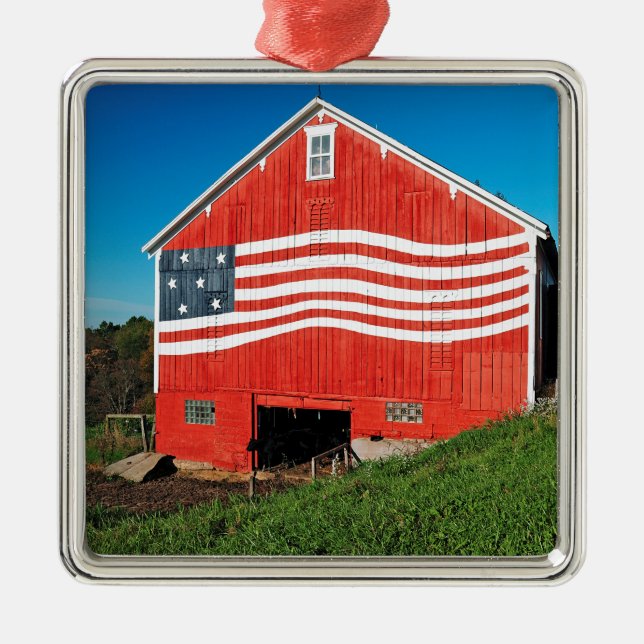 Patriotic Barn Metal Tree Decoration (Front)