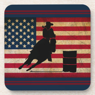 Patriotic Barrel Racing American Flag Horse Coaster