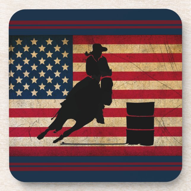 Patriotic Barrel Racing American Flag Horse Coaster (Front)