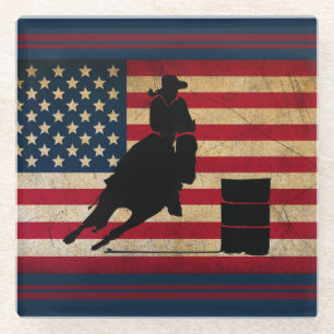 Patriotic Barrel Racing American Flag Horse Glass Coaster