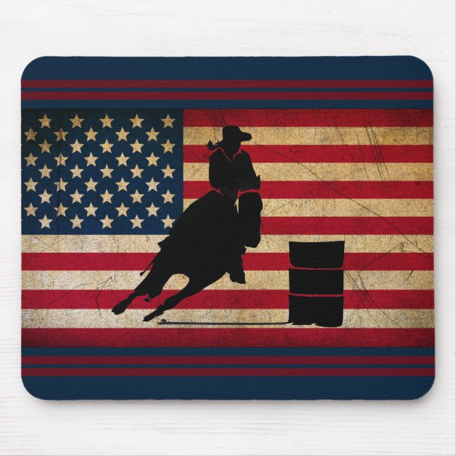 Patriotic Barrel Racing American Flag Horse Mouse Pad (Front)