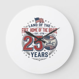 Patriotic Baseball 250 Years Vintage Shirt Design_ Large Clock