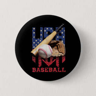 Patriotic Baseball 4th Of July Men Usa American Fl 6 Cm Round Badge