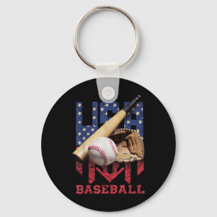Patriotic Baseball 4th Of July Men Usa American Fl Key Ring